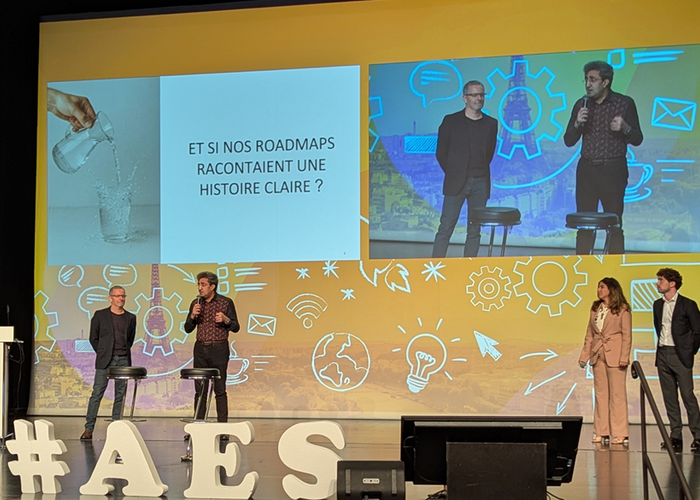 Photo : Photo prise sur la grande scène d'agile en seine 2025 pendant la session Le futur de la roadmap