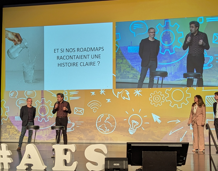 Photo : Photo prise sur la grande scène d'agile en seine 2025 pendant la session Le futur de la roadmap