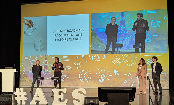 Photo : Photo prise sur la grande scène d'agile en seine 2025 pendant la session Le futur de la roadmap