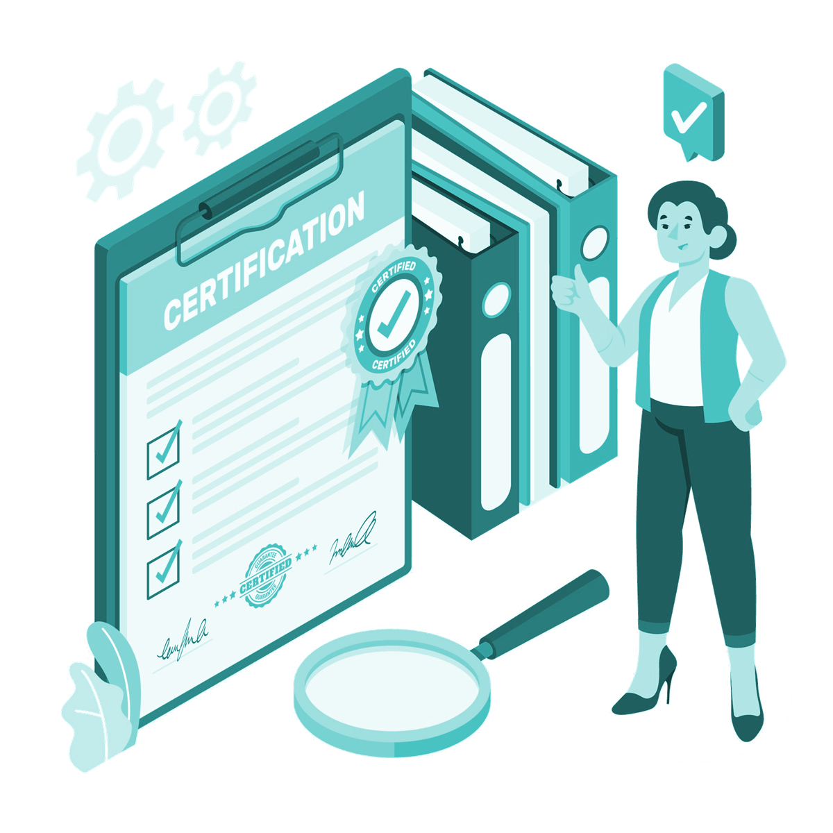 Illustration : Une personne à côté de sa certification validée