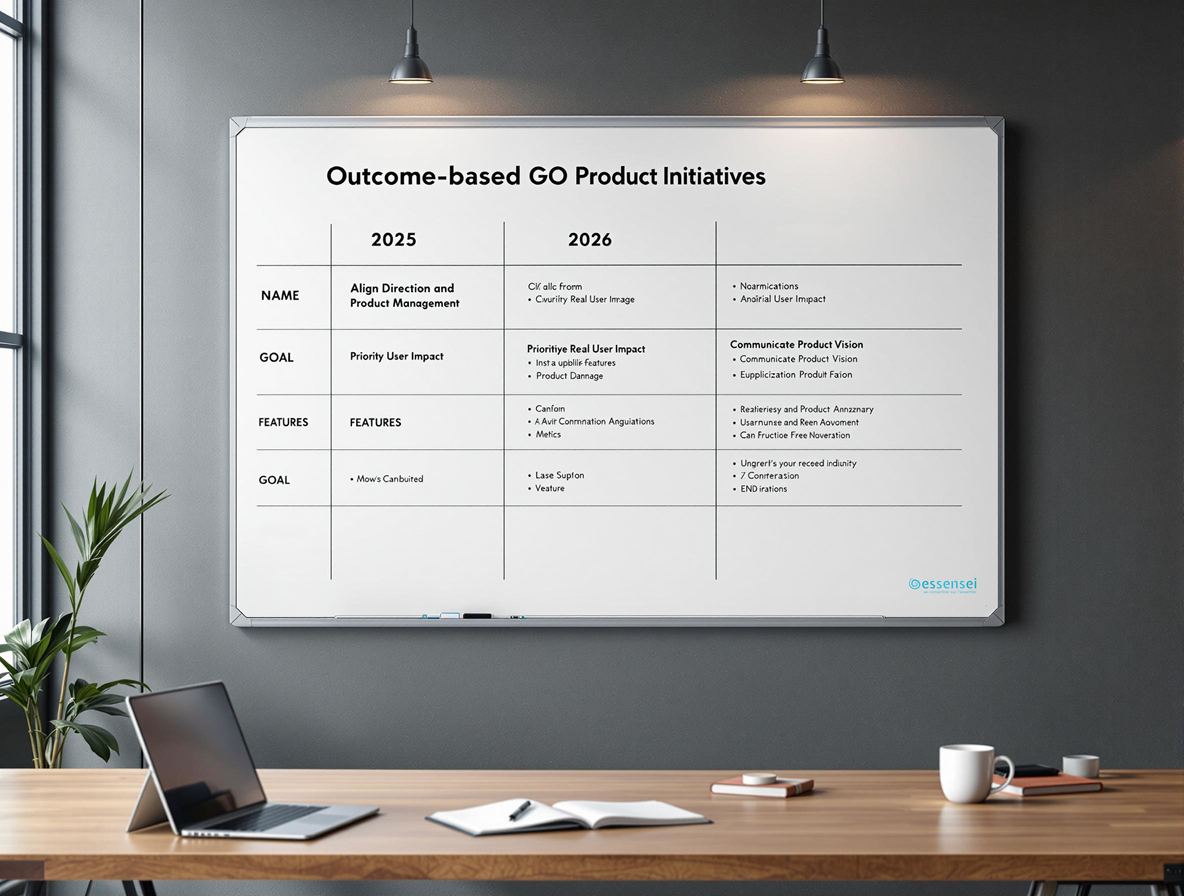 Photo : Tableau blanc présentant une Goal-Oriented Roadmap